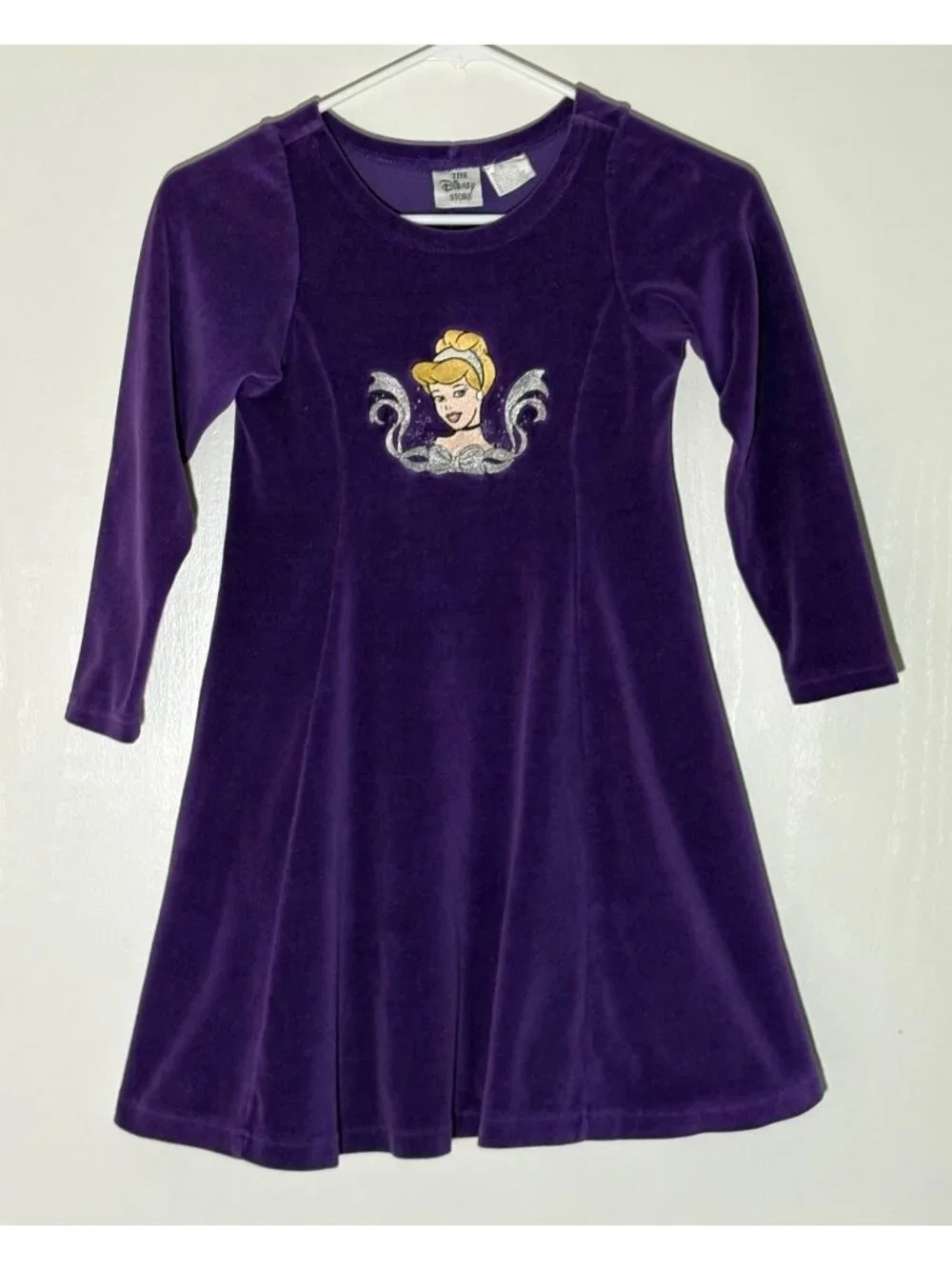 Disney Store Girls Purple Velour Cinderella Long Sleeve Dress Size 8/10